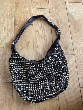 Vintage Sequined Shoulder Bag in Brown and gold sequins